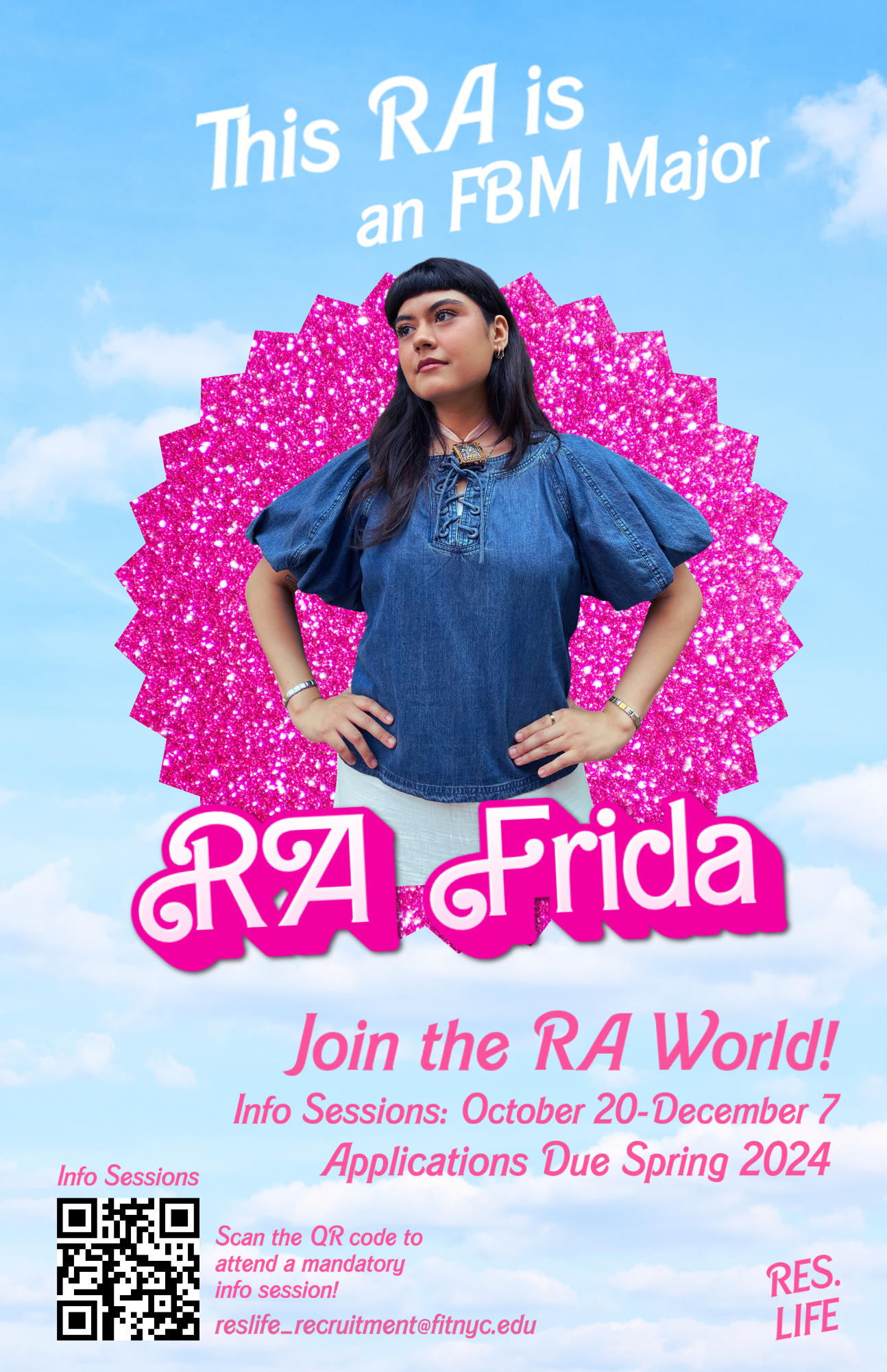 Join the RA World Flyer with an RA in a Pink and Blue Background