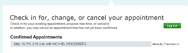 Advisement Check-In Confirmation