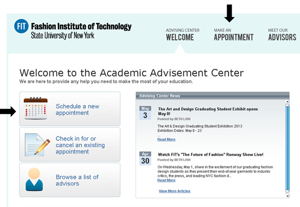 Advisement Center Appointment System Make an Appointment