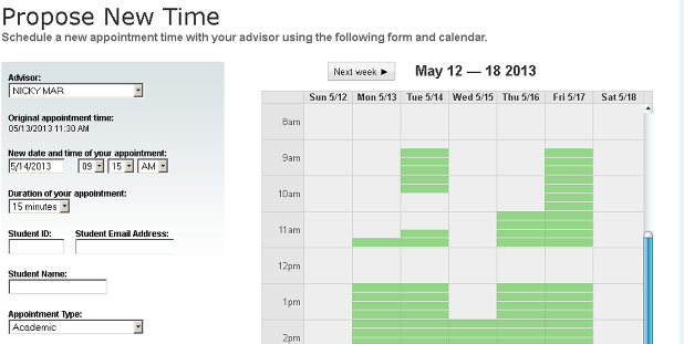 Advisement Center New Time Calendar