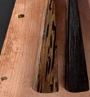 Heather Kosch - Harmonic Collection - Copper plate; Plexiglass; black-palm, ebony, and yellow-heart woods; brass screws; and leather cording. <br />
Heather Kosch - Harmonic Collection - Copper plate; Plexiglass; black-palm, ebony, and yellow-heart woods; brass screws; and leather cording. <br />