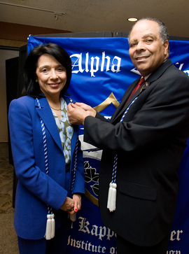 Honorary Inductee, President Joyce F. Brown with Chi Alpha Epsilon National Honor Society founder, Dr. Elbert M. Saddler