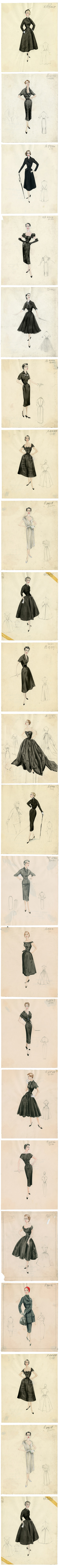 Dior, early 1950s, Bergdorf Custom Salon sketches