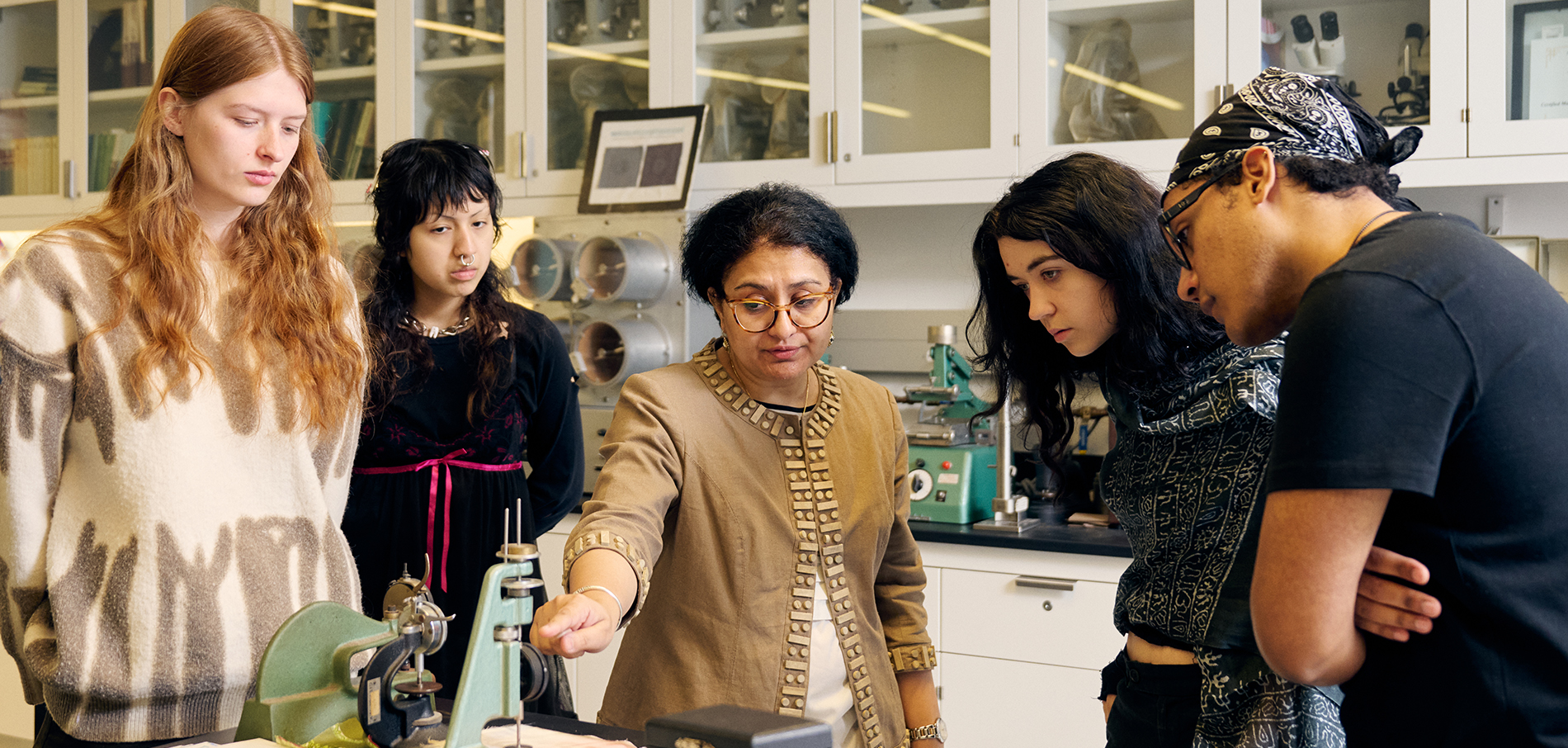 FIT students and instructor in textile development and maketing class