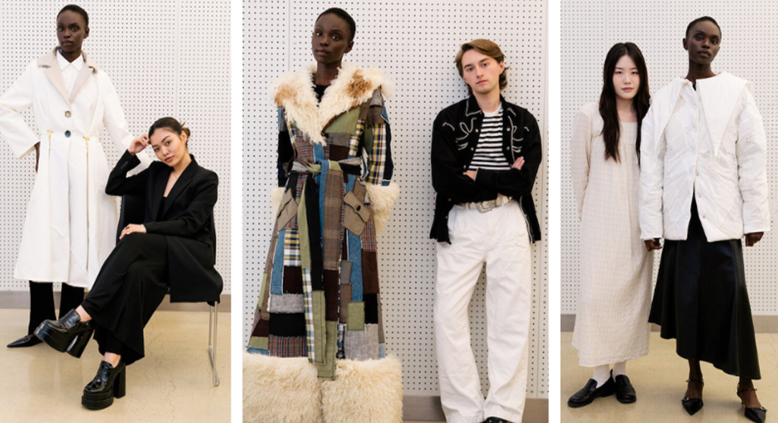 FIT student designers with the coats they designed for the RealReal