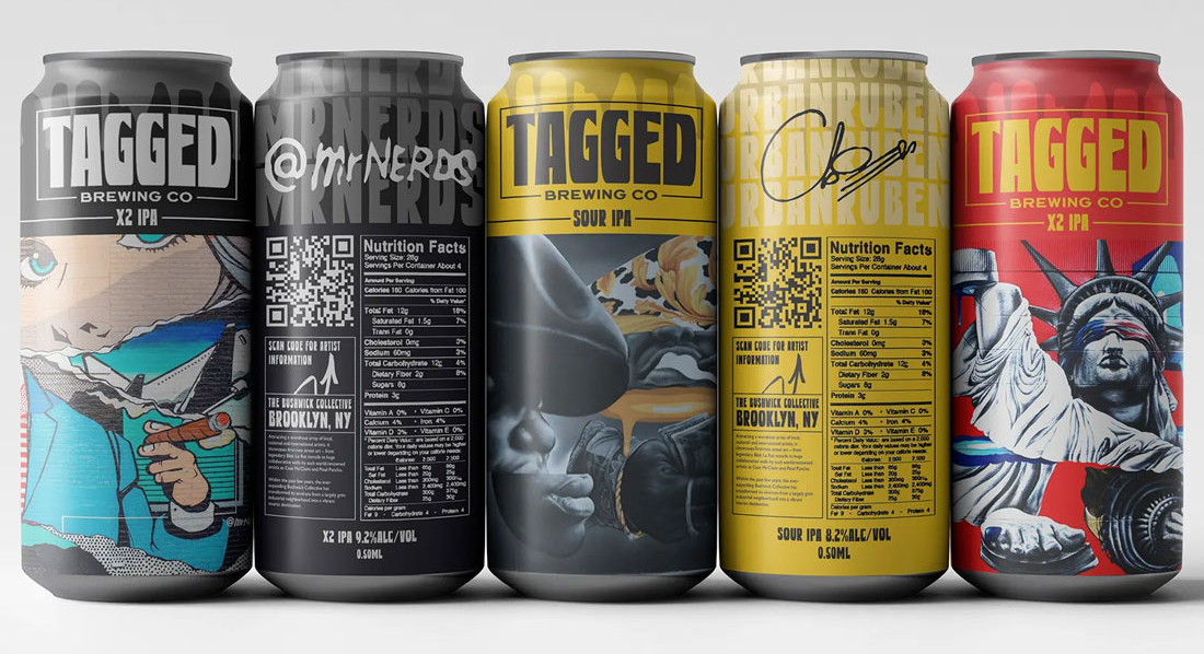 Packaging for Tagged Brewing Co. Inspired by the Bushwick (art) Collectivein Brooklyn