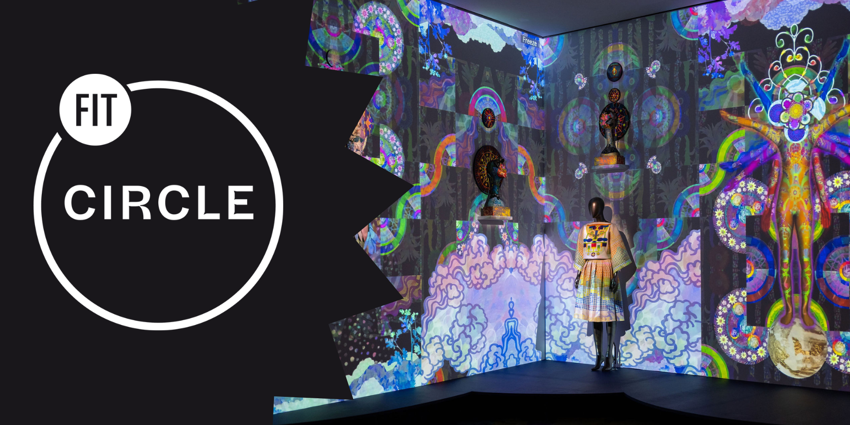 FIT Circle logo on top of an image from Saya Woolfalk exhibition at the Museum of Arts and Design