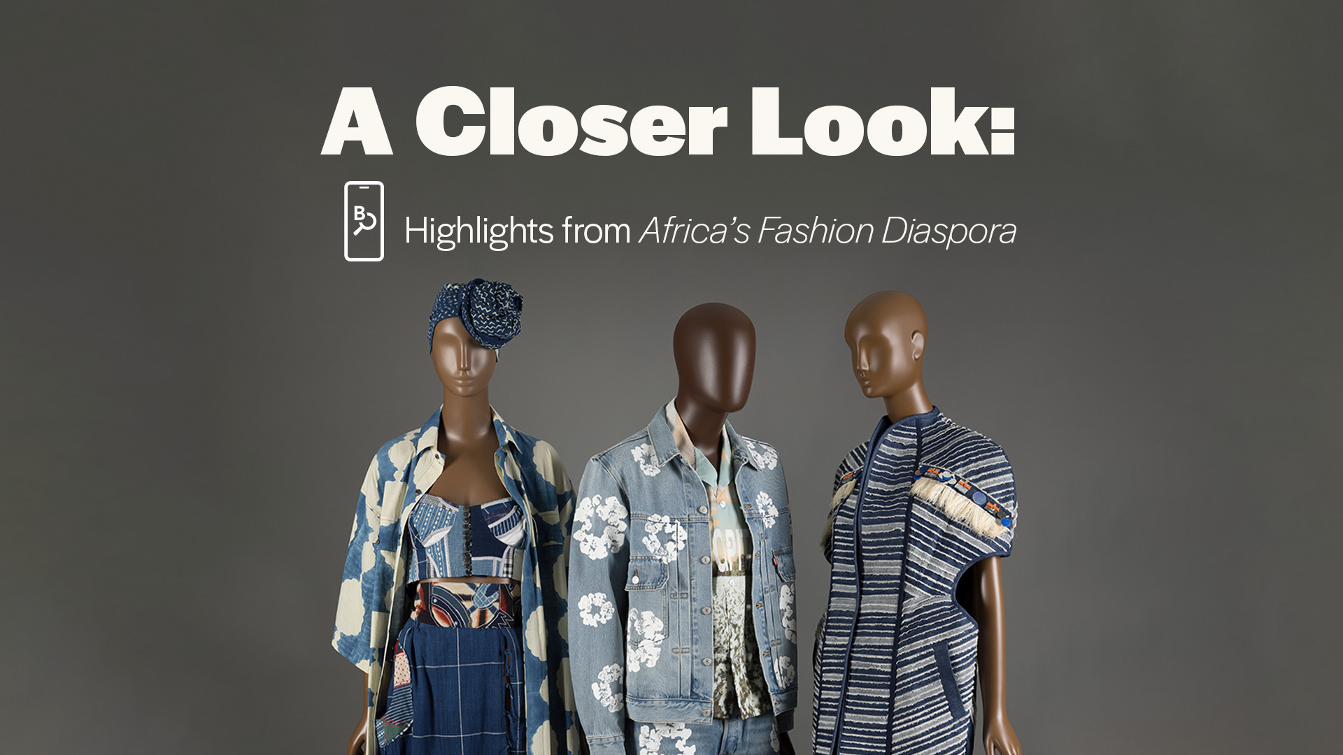 three mannequins in denim ensembles