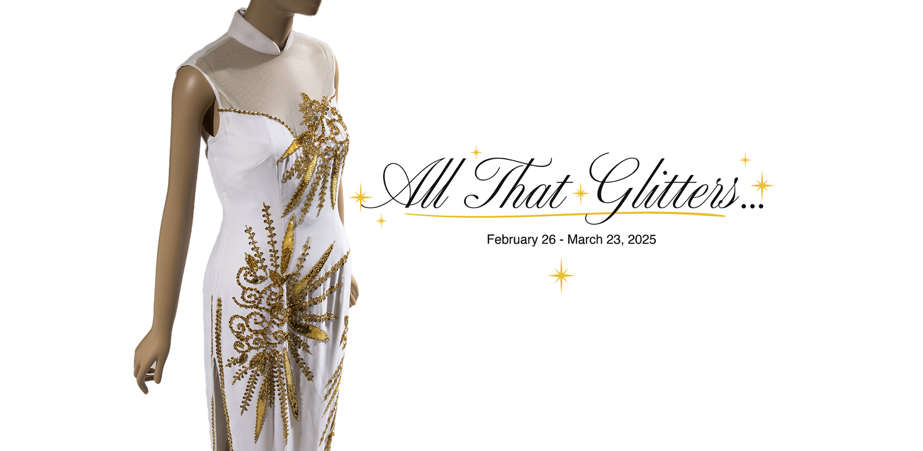 white qipao with gold glitter details