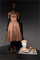 installation image of 1950s dress and case of accessories