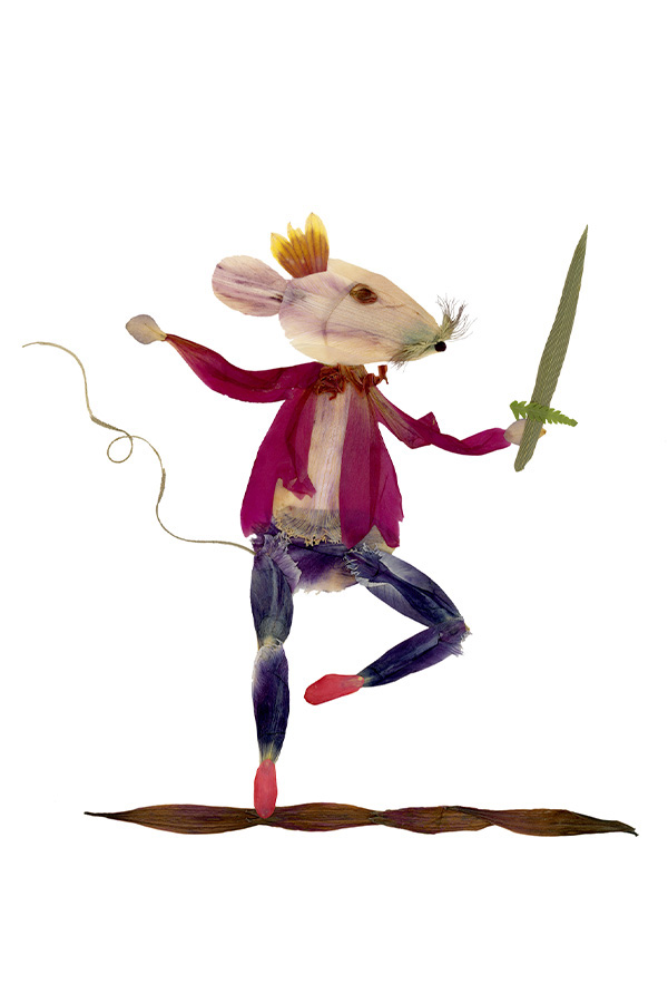 Collage artwork of a mouse with a sword