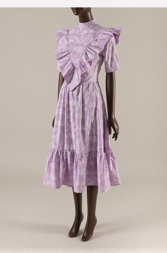 light purple printed cotton knee length dress 