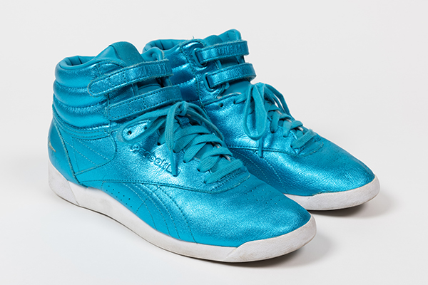 Pair of electric blue hightop sneakers